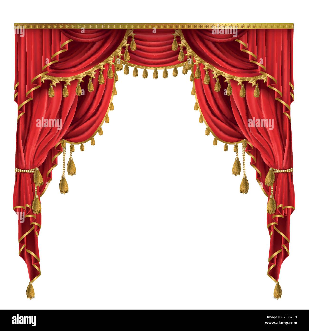 Vector realistic luxury red curtains in victorian style, with drapery
