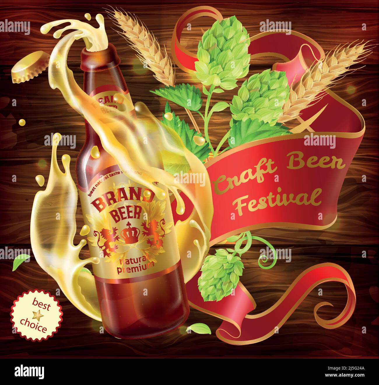 Vector craft beer festival ad. Illustration realistic 3d splashing from ...