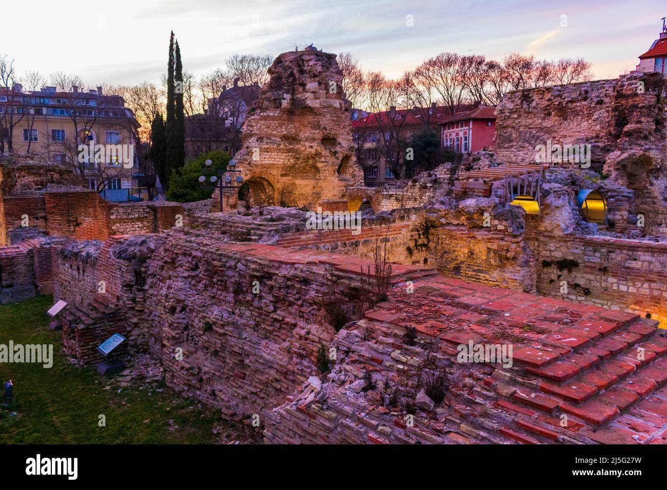 Night view of the ruins of the Roman Thermae in Varna, Bulgaria.The ...