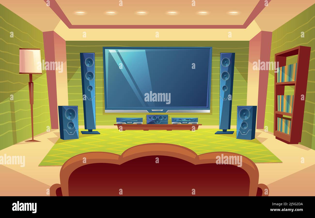 Vector cartoon home theater, audio video system with remote control
