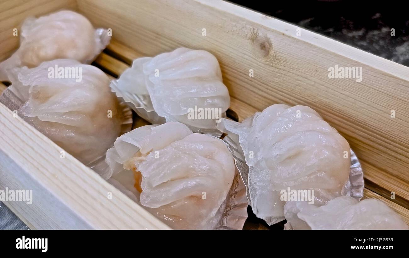 Chinese food with stream shrimp dumpling Stock Photo
