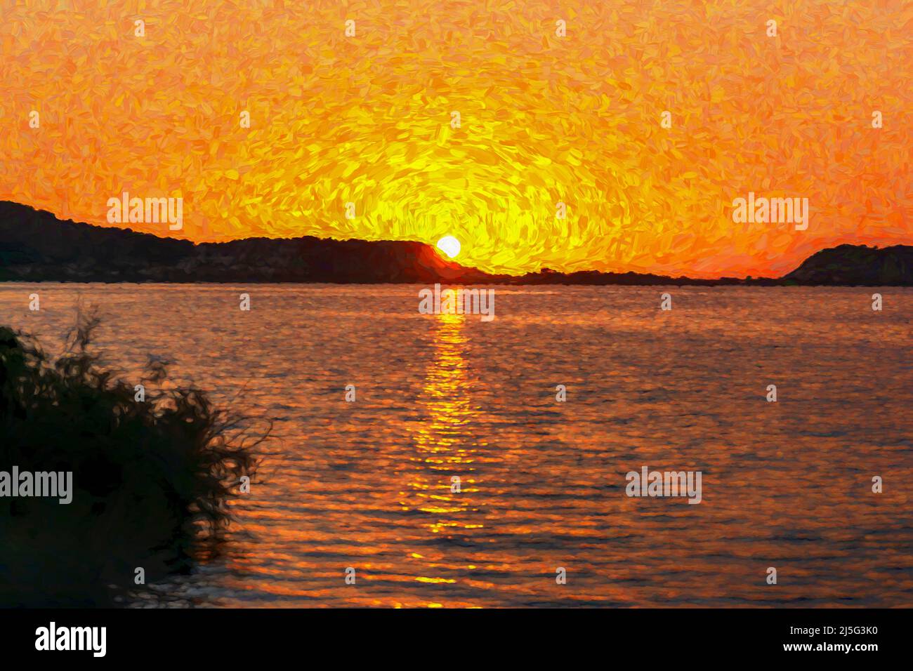 Sunset at the gialova lagoon. The gialova lagoon is one of the most
