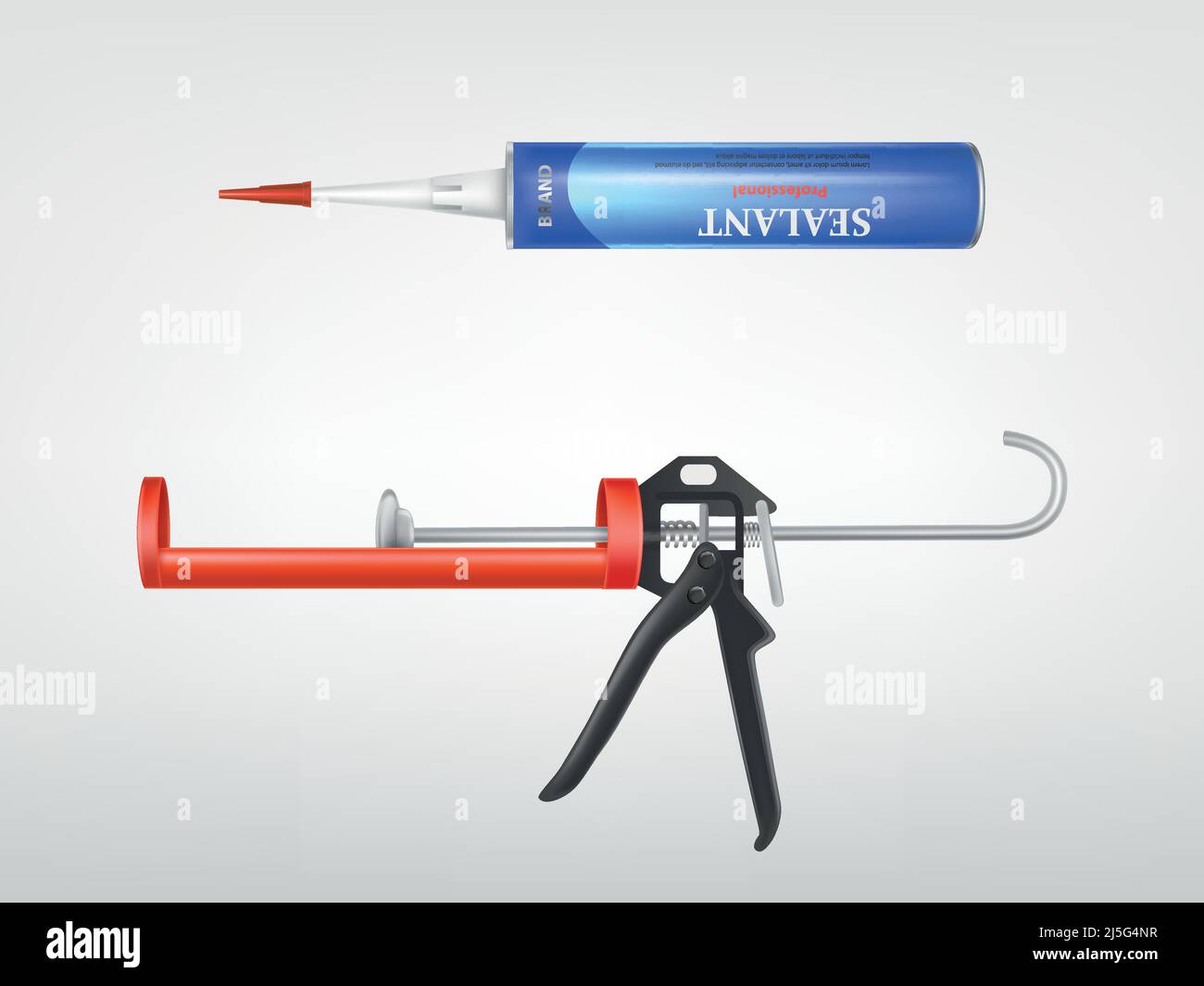 Vector 3d realistic empty caulking gun, metallic bottle with