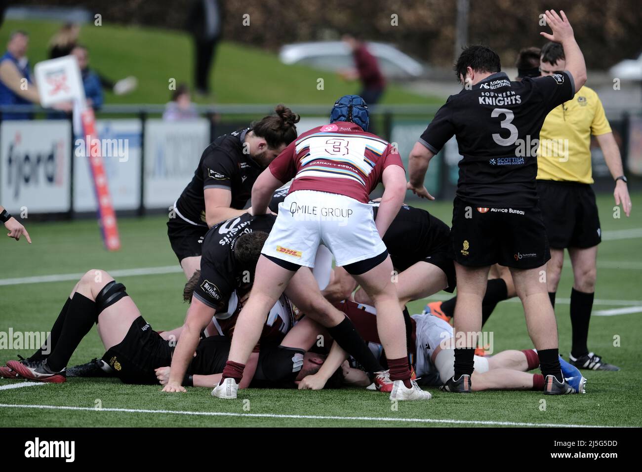 Melrose, UK. 23rd Apr, 2022. Melrose, Saturday 23 April 2022. FOSROC Super6 Sprint series Southern Knight vs Watsonians at The Greenyards, Melrose. First half action (Image Credit: Rob Gray/Alamy Live News Stock Photo