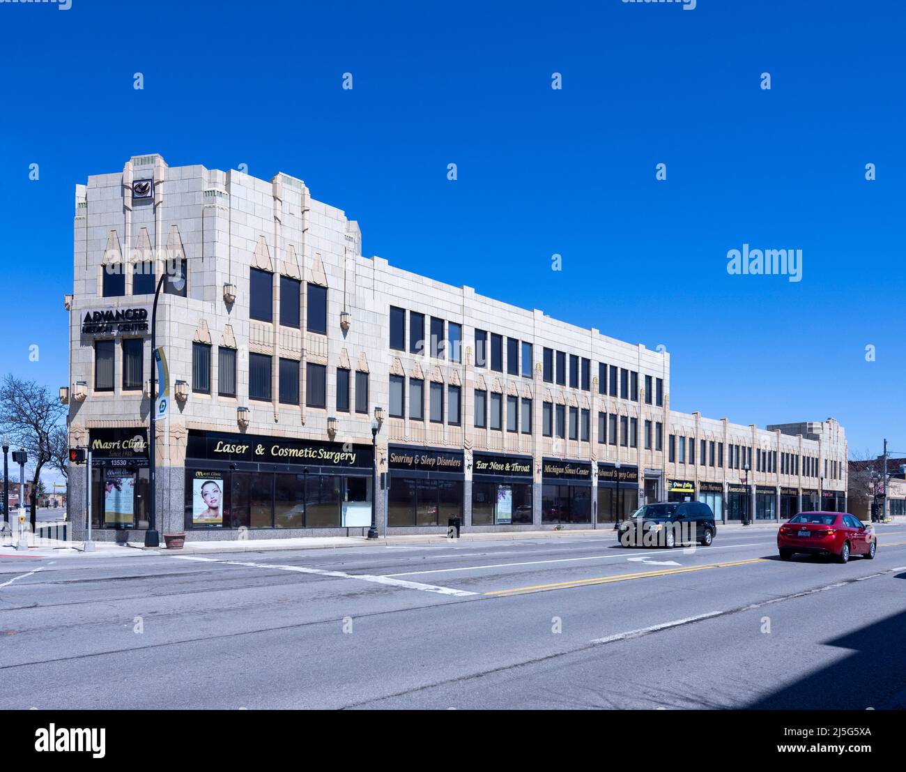 The John H. Schaefer Building, art deco style, now Advanced Urgent Care, Dearborn, Michigan, USA Stock Photo