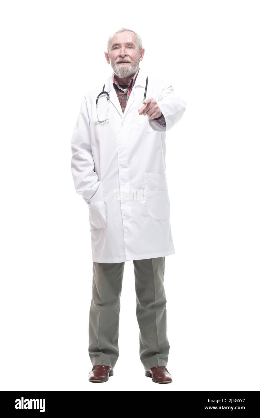 Capable Doctor elderly competent doctor with a stethoscope. isolated on a white Stock ...
