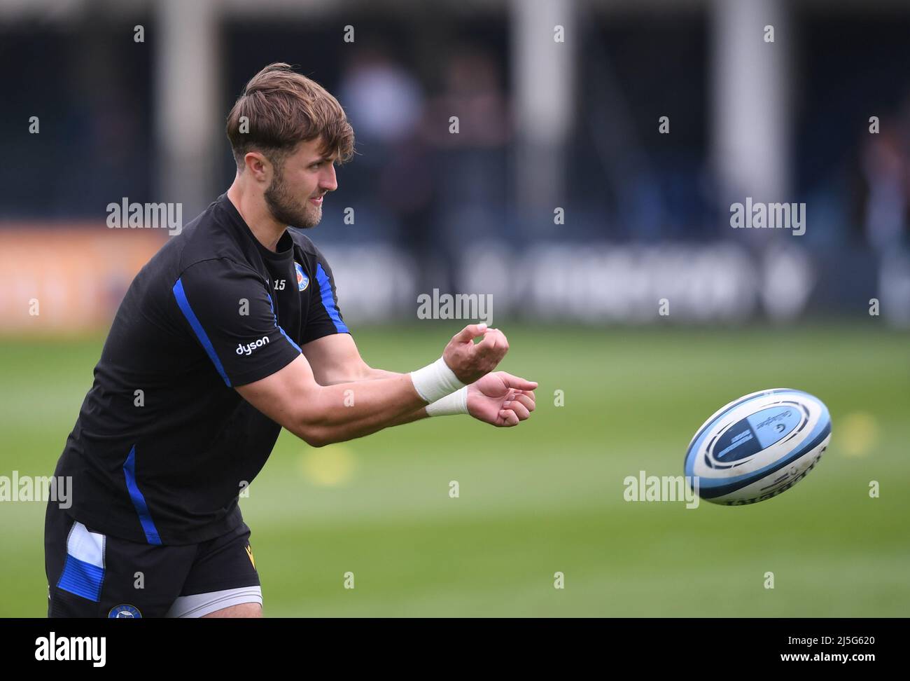 23rd April 2022,  The Recreation Ground, Bath, Somerset, England; Gallagher Premiership Rugby, Bath versus Northampton; Tom de Glanville of Bath warms up Credit: Action Plus Sports Images/Alamy Live News Stock Photo