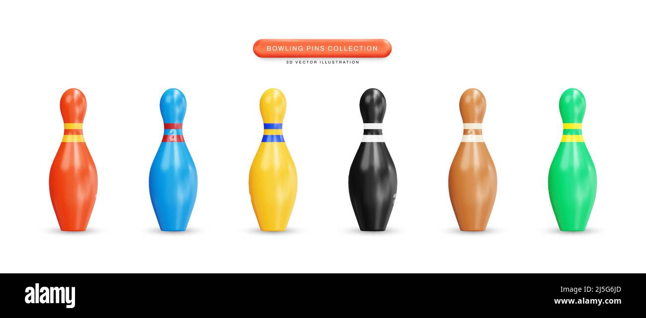 Bowling pins collection realistic 3d vector illustration Stock Vector