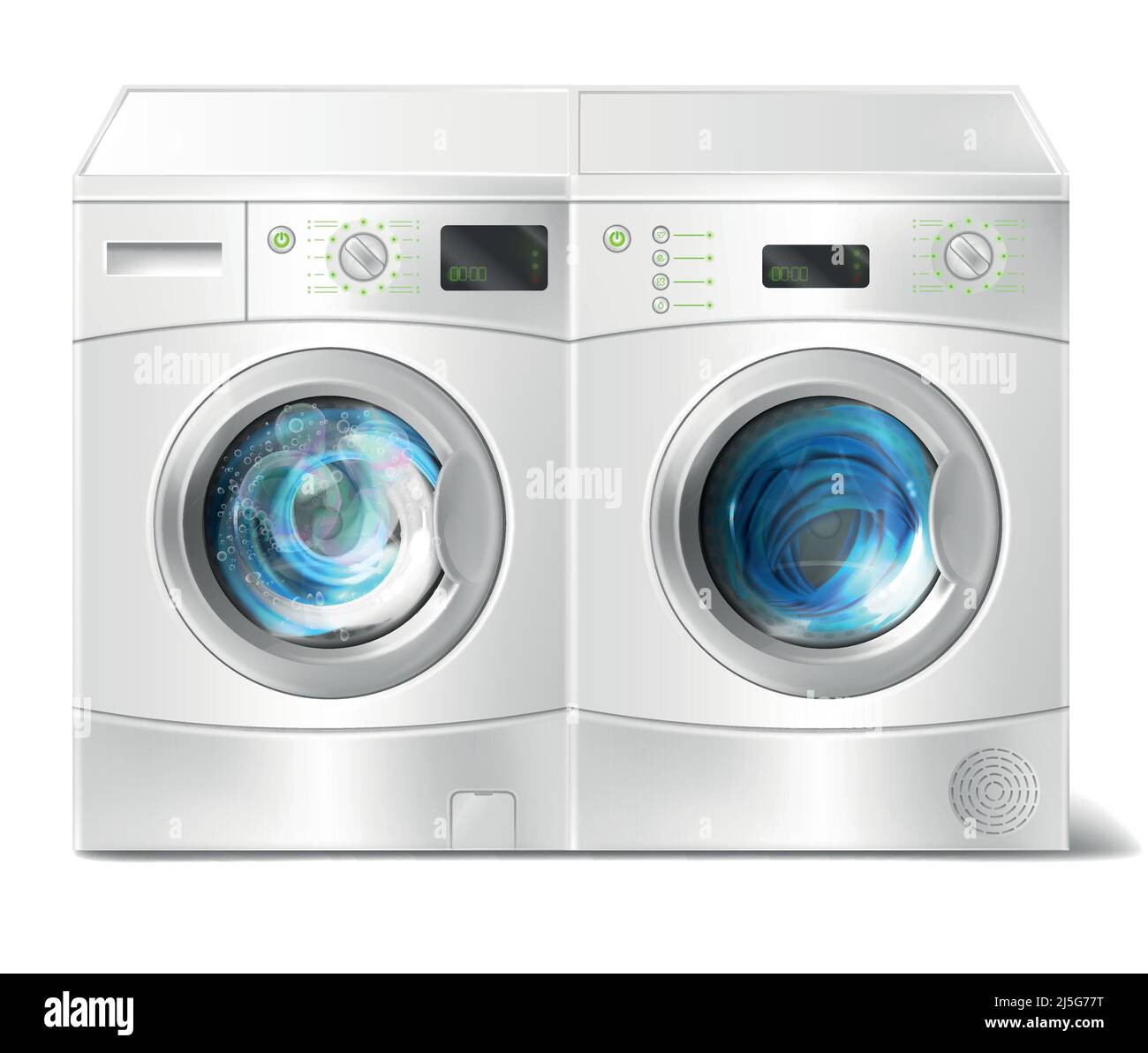 Vector realistic illustration of white frontload washer with dirty
