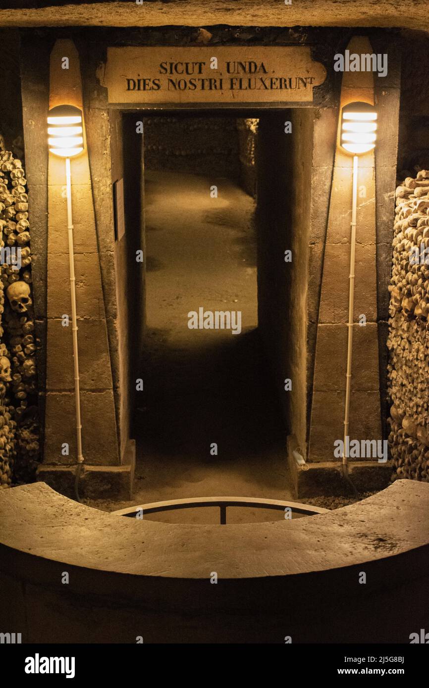 Paris skulls, bones and the latin inscription “Our days flowed like a