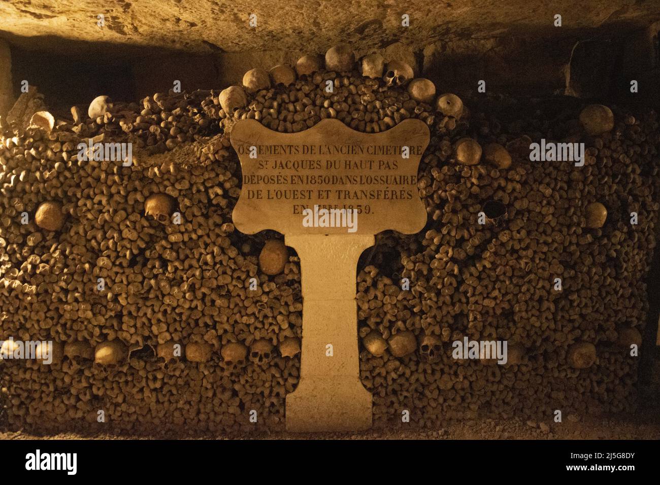 Paris skulls, bones and french inscription with the origins of the