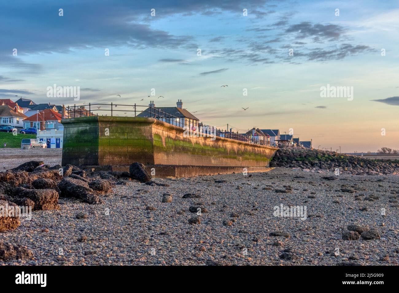 Hampton Pier at low tide. Stock Photo