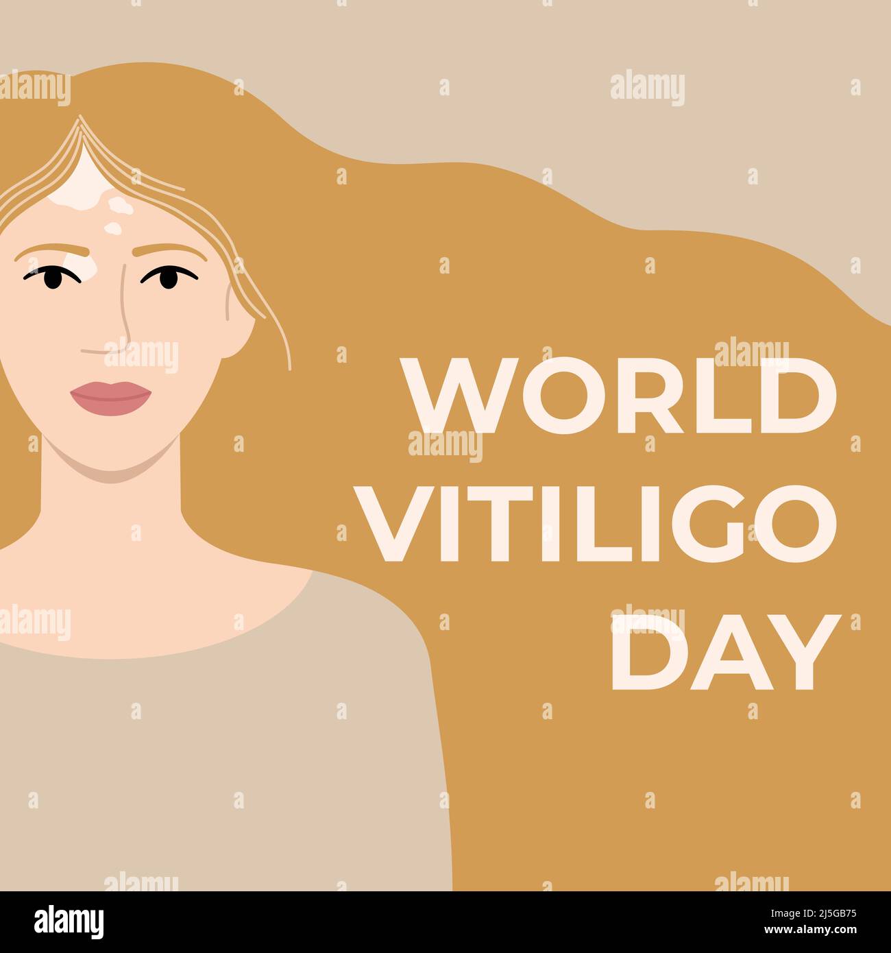 World vitiligo day June 25 square banner. Face of Caucasian woman with vitiligo skin disease. Body positive concept. Flat vector illustration Stock Vector