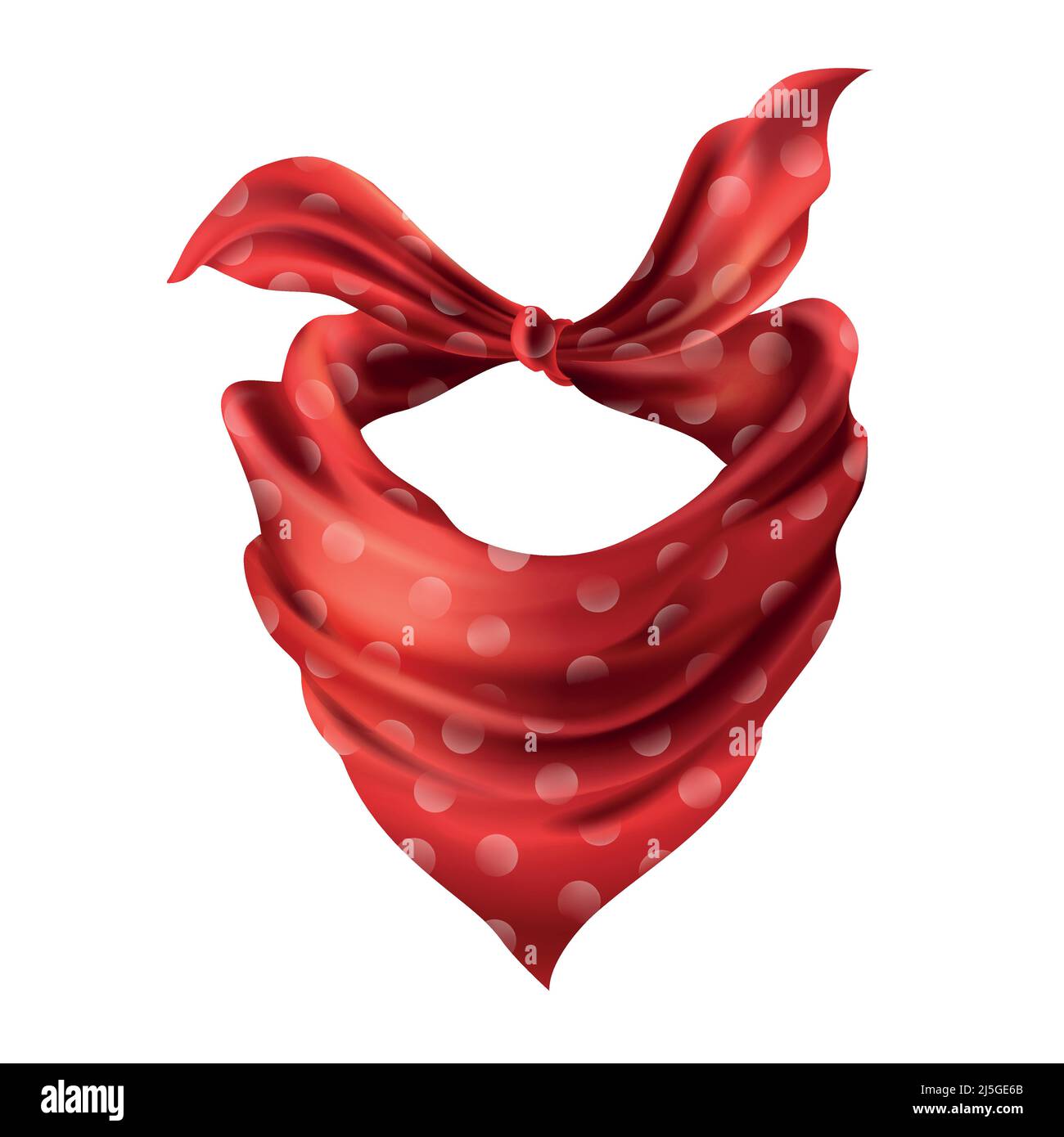 Vector 3d realistic silk red neck scarf. Fabric cloth of dotted neckerchief. Scarlet bandana, outerwear of western cowboy. Unisex accessory isolated o Stock Vector