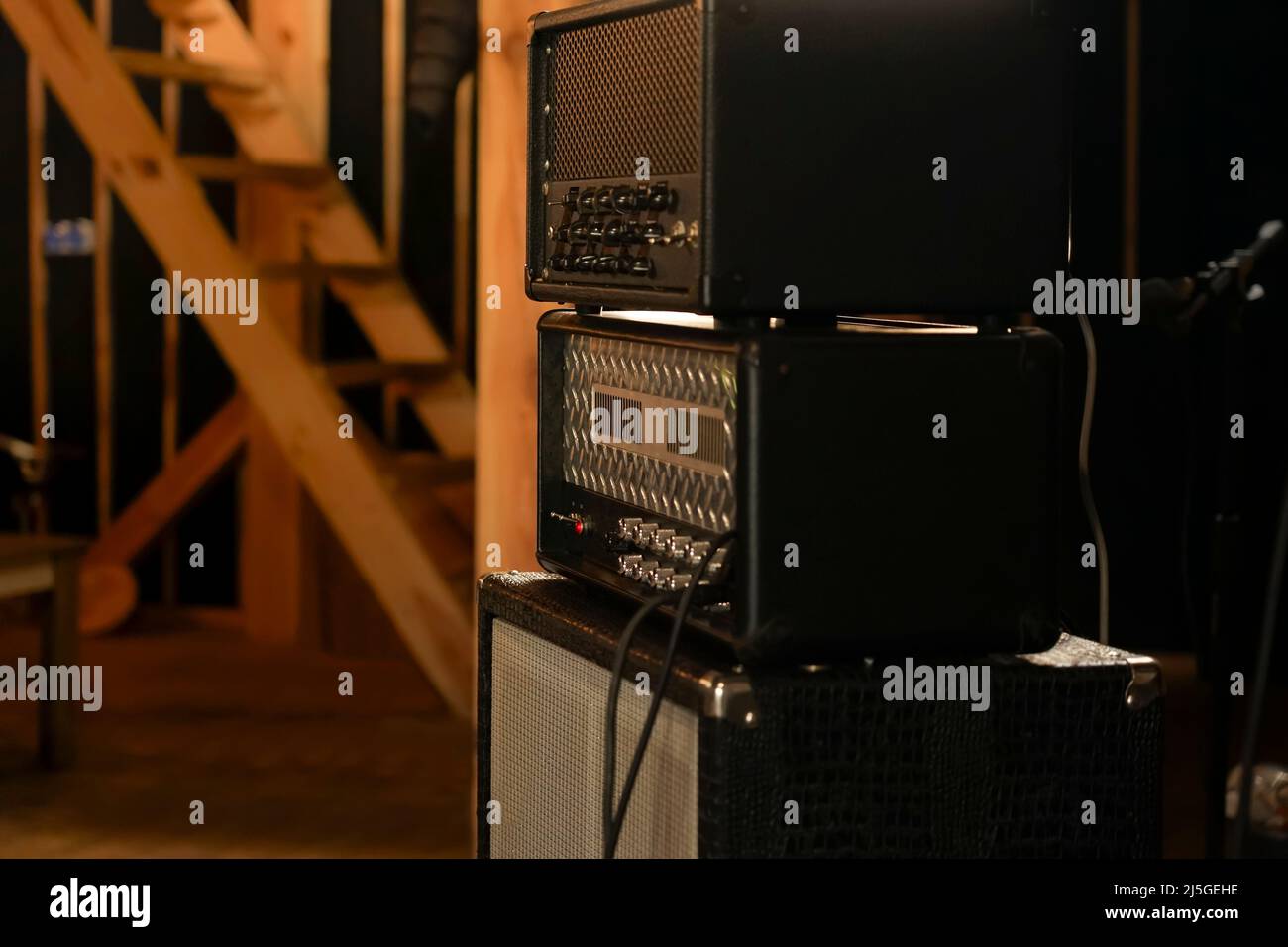Amplifier for sound closeup in the studio. Mixer Stock Photo Alamy