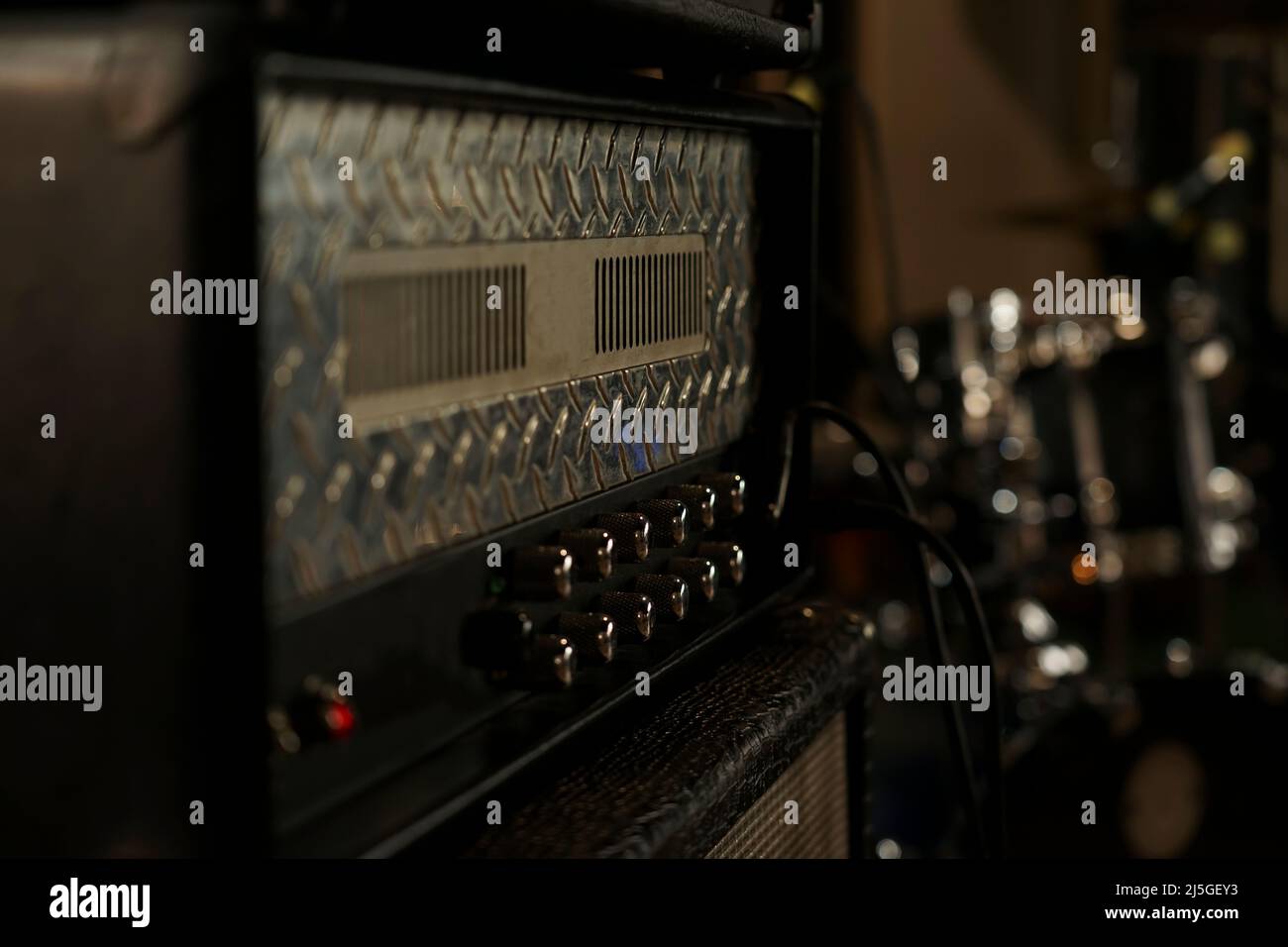 Amplifier for sound closeup in the studio. Mixer Stock Photo Alamy
