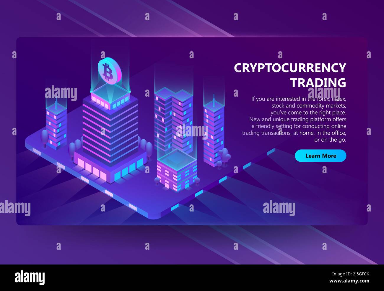 Vector 3d isometric template, site construction for cryptocurrency, mining  and trading bitcoin. Portal background with ultraviolet purple city. Buildi  Stock Vector Image & Art - Alamy