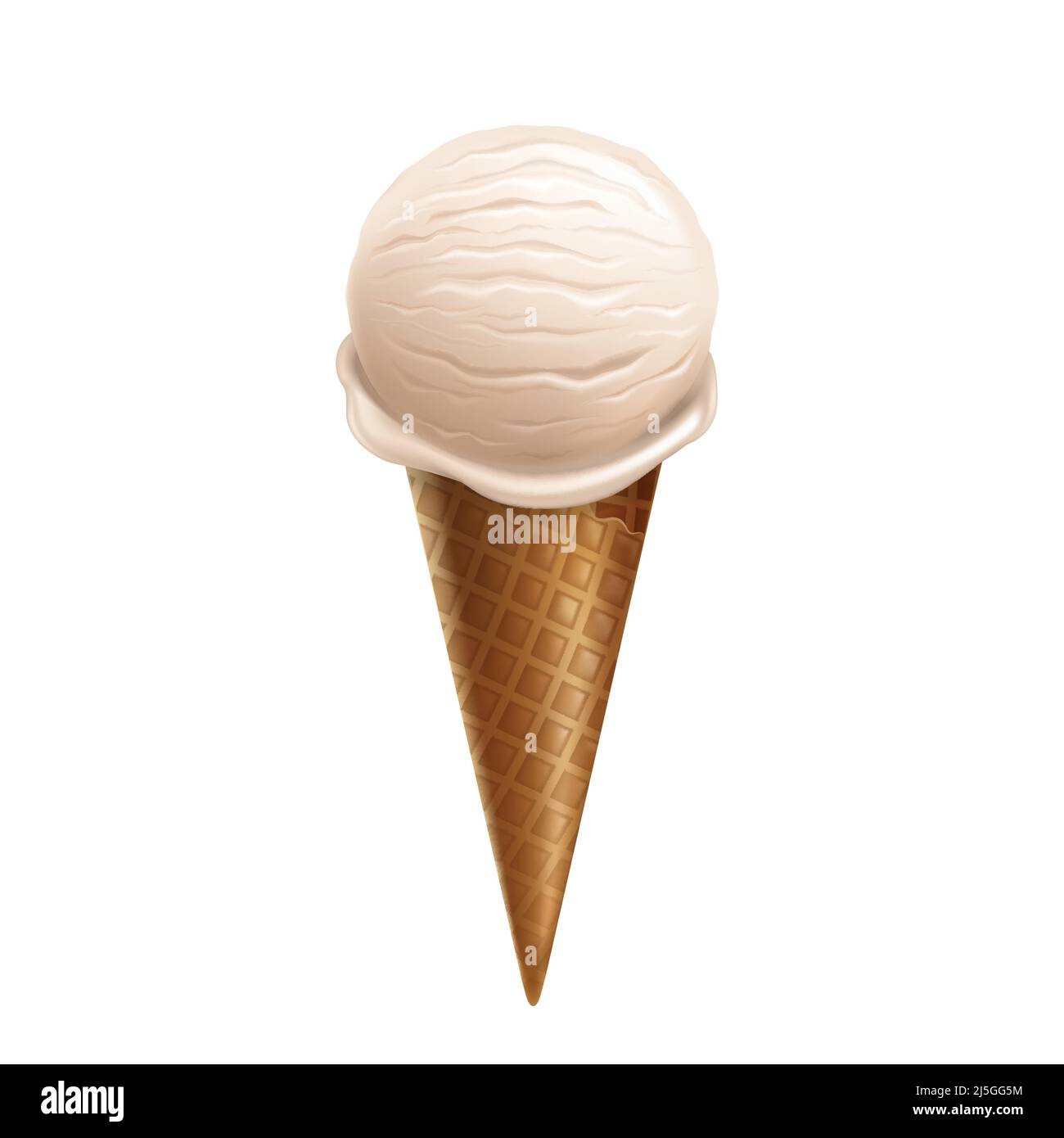 Vector 3d realistic vanilla ice cream in waffle cone isolated on white ...