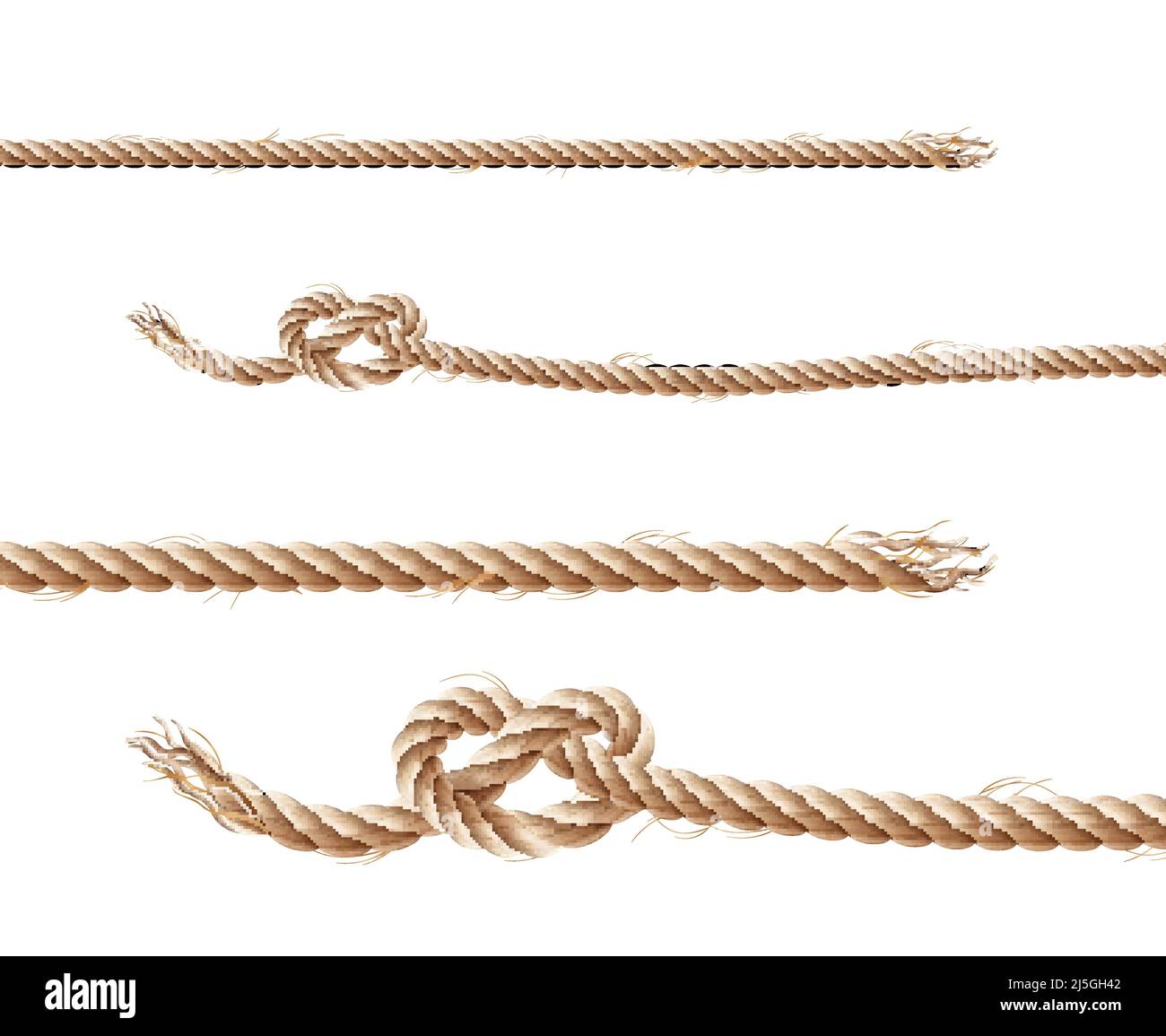 Vector set of realistic brown ropes, jute or hemp twisted cords with loops  and knots, isolated on white background. Clipart of various twines, decorat  Stock Vector Image & Art - Alamy