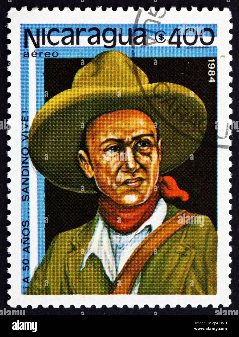 NICARAGUA - CIRCA 1984: a stamp printed in Nicaragua shows Augusto Cesar Sandino, Revolutionary and Leader, National Hero, circa 1984 Stock Photo