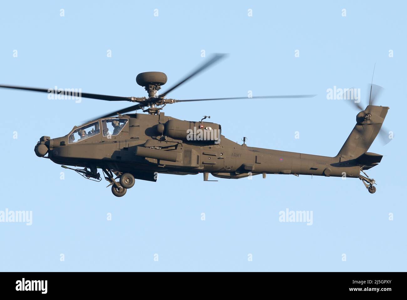New Boeing Apache AH-64E departing Wattisham airfield. Stock Photo