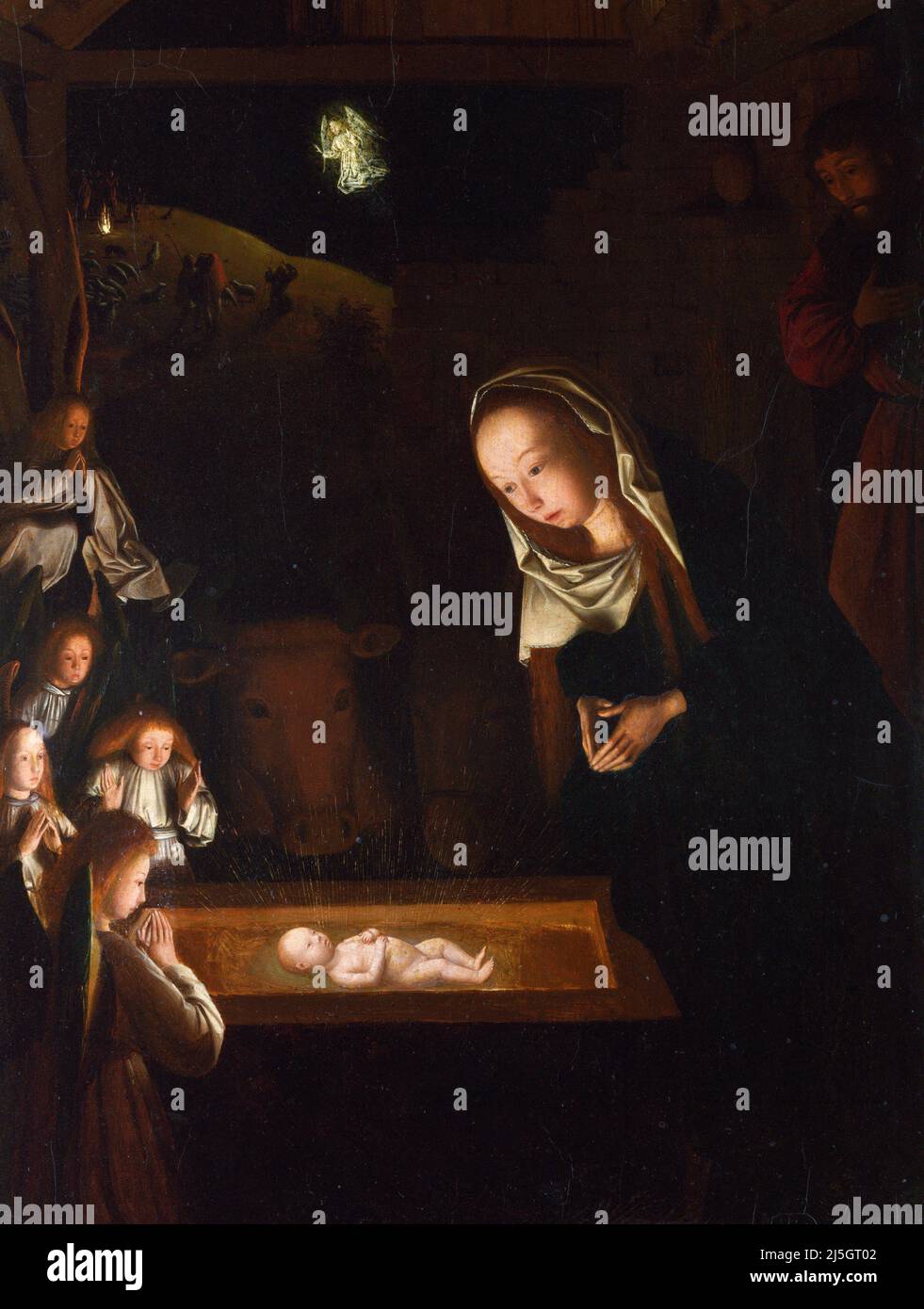 The Nativity at Night by Geertgen tot Sint Jans (c. 1465 – c. 1495), oil on oak, c. 1490 Stock Photo