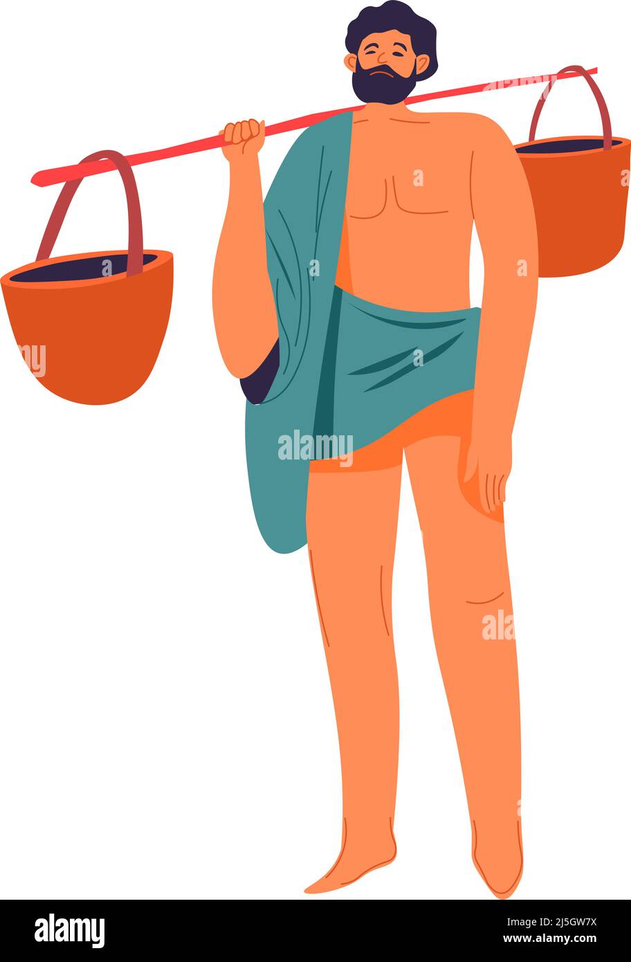 Ancient male character carrying bucket with water Stock Vector Image