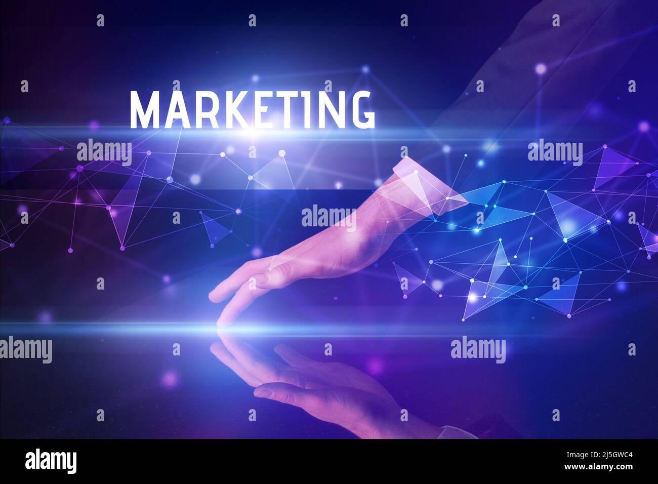Businessman touching huge screen concept Stock Photo