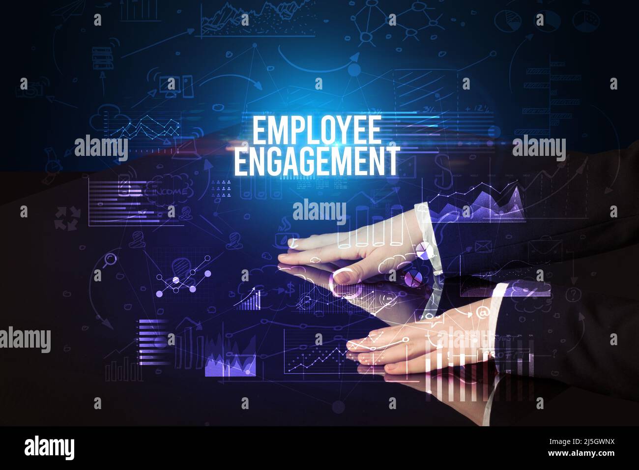 Businessman touching huge screen concept Stock Photo