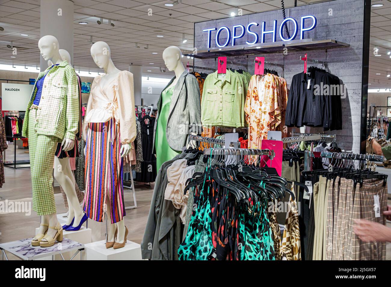 Miami Florida Coral Gables Shops at Merrick Park upscale outdoor shopping mall Nordstrom Department Store inside interior retail display sale TopShop Stock Photo
