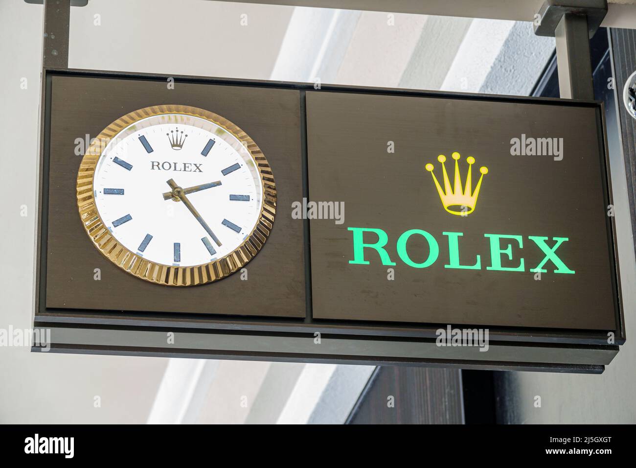 Miami Florida Coral Gables Shops at Merrick Park upscale outdoor shopping mall sign Rolex watches Stock Photo