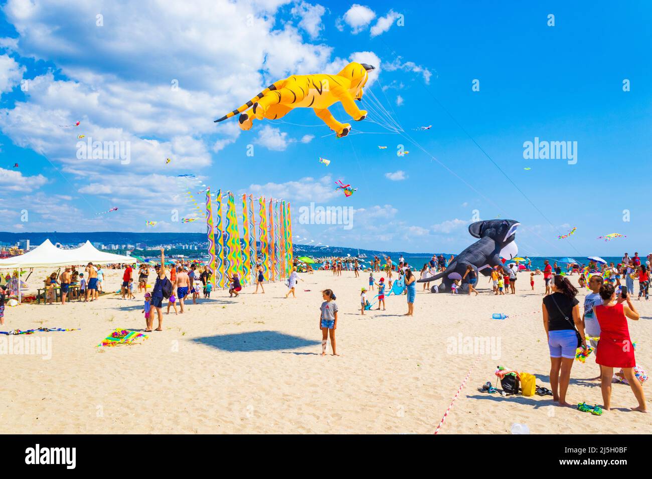 Bunch of kites at Kite festival at Varna beach,Asparuhovo,Bulgaria