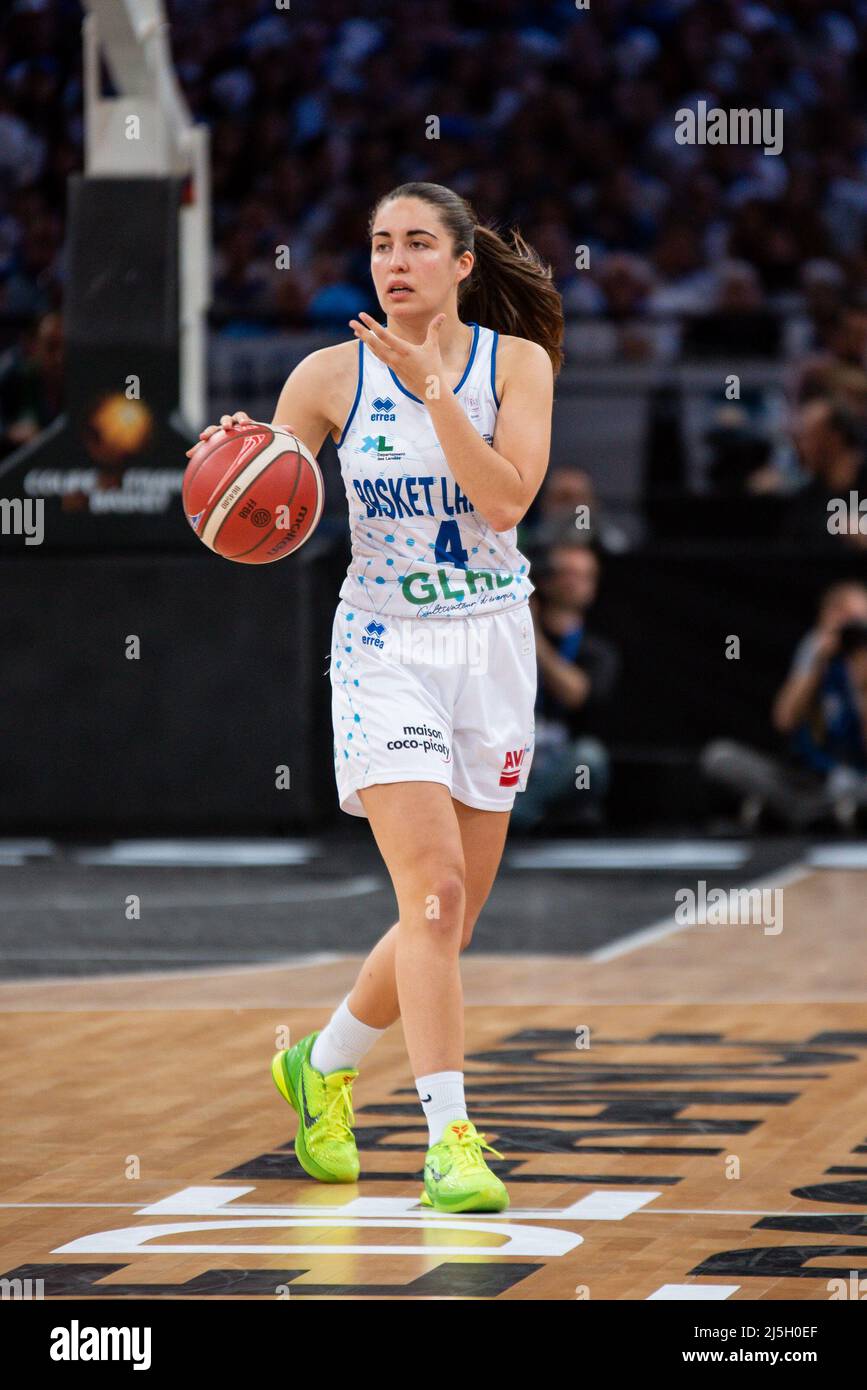Marine Fauthoux of Basket Landes controls the ball during the Women's  French Cup, Final basketball match between Basket Landes and Bourges Basket  on April 23, 2022 at Accor Arena in Paris, France -