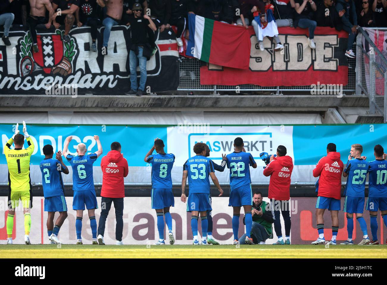 NIJMEGEN Ajax players cheer to the supporters after the Dutch Eredivisie match between NEC and NIJMEGEN Ajax players cheer to the supporters after the Dutch Eredivisie match between NEC and