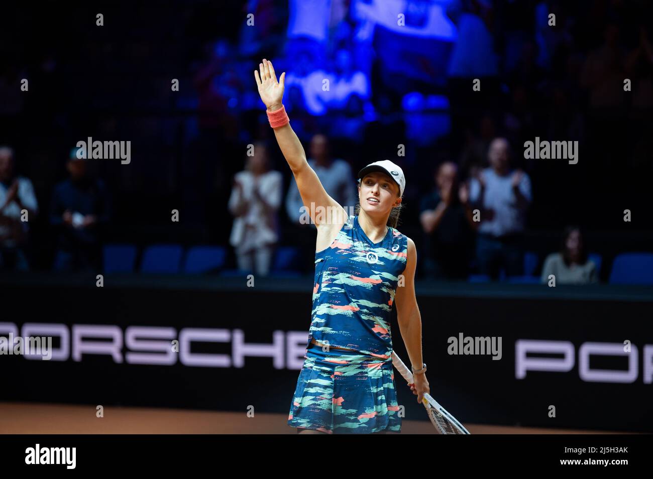 Stuttgart, Germany. 23rd Apr, 2022. Tennis: WTA Tour - Stuttgart, singles, women, semifinals. Swiatek (Poland) - Samsonova (Russia). Iga Swiatek reacts after the match. Credit: Silas Stein/dpa/Alamy Live News Stock Photo