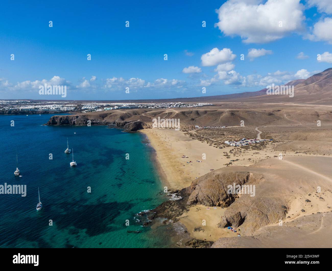 The Playa Mujeres beach on the southern coast of the spanish island of Lanzarote Stock Photo