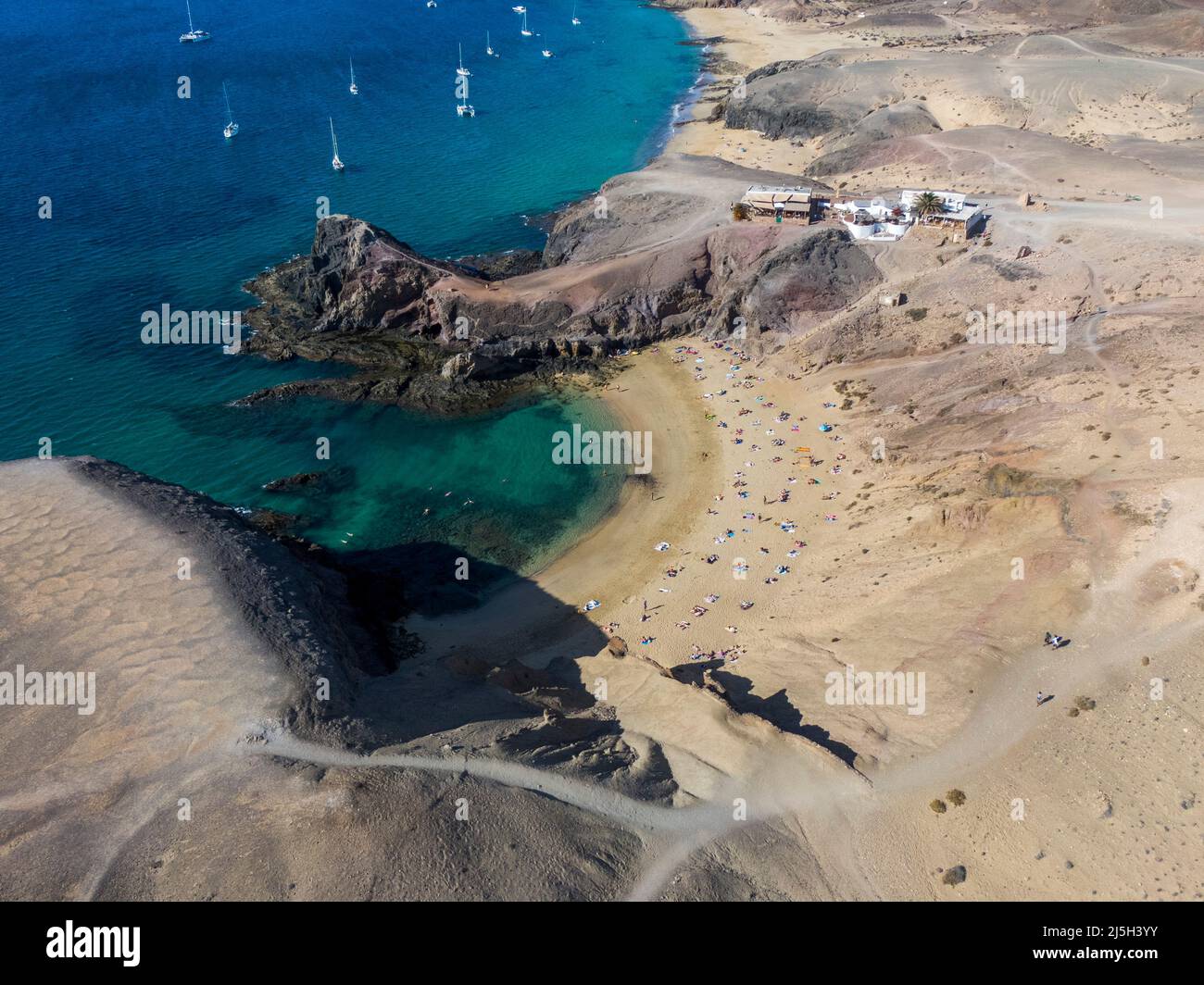 The Playa del Papagayo beach on the southern coast of the spanish island of Lanzarote Stock Photo