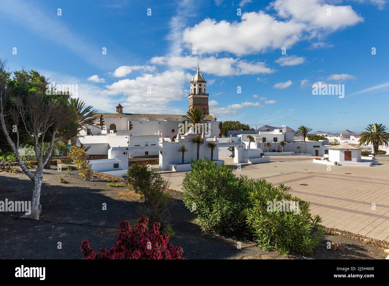 White houses of Teguise village on Lanzarote Stock Photo