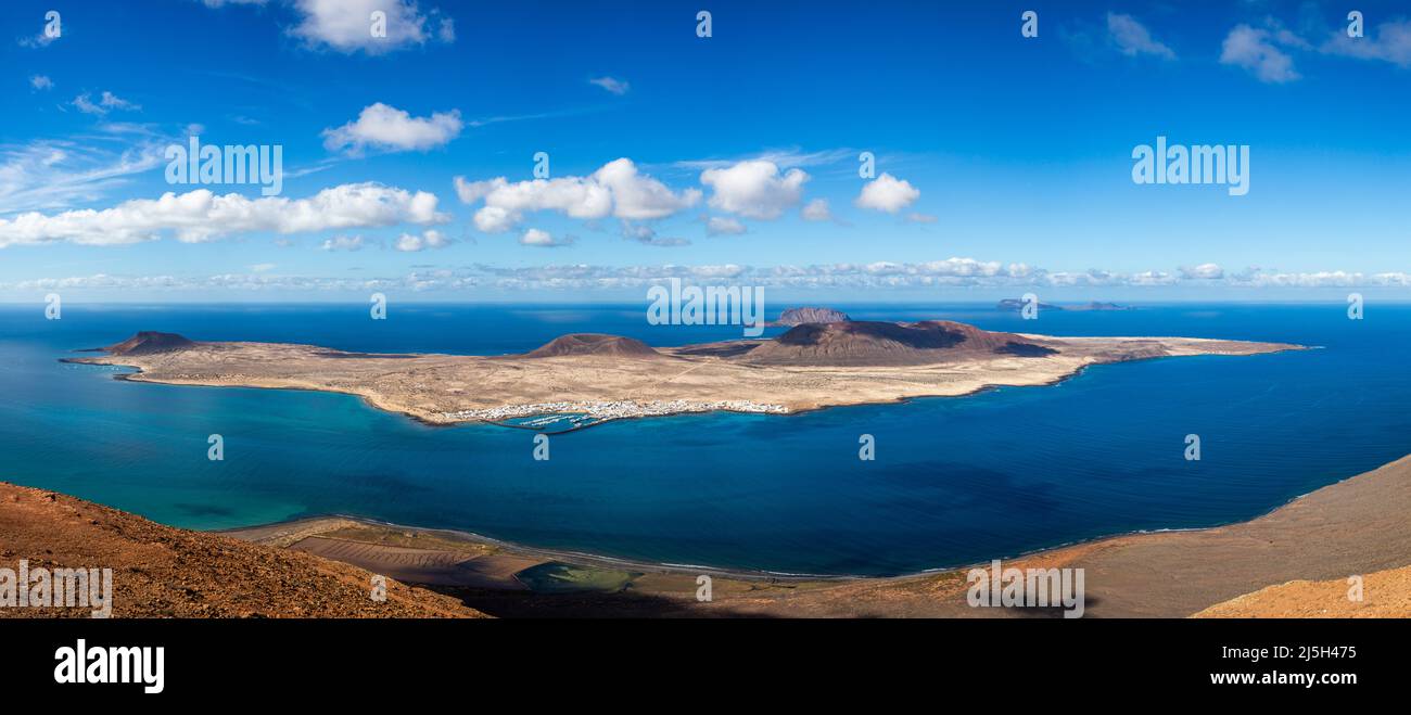 Aerial panorama of the Graciosa island, Spain Stock Photo