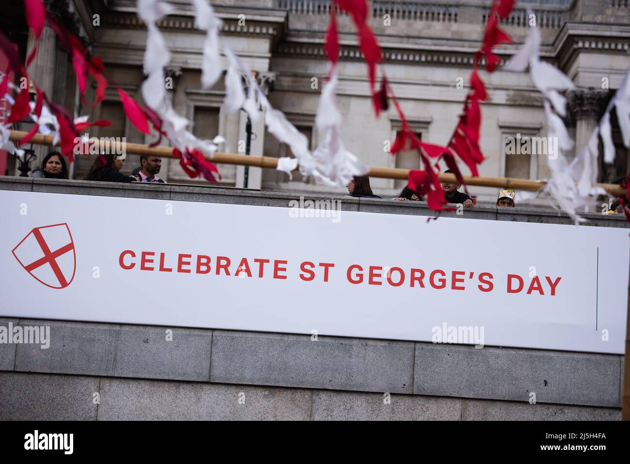 London, UK. 23rd Apr, 2022. A banner that says, "Celebrate St