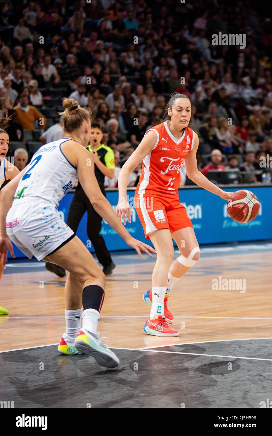 Sarah Michel of Tango Bourges Basket controls the ball during the Women's  French Cup, Final basketball match between Basket Landes and Bourges Basket  on April 23, 2022 at Accor Arena in Paris,