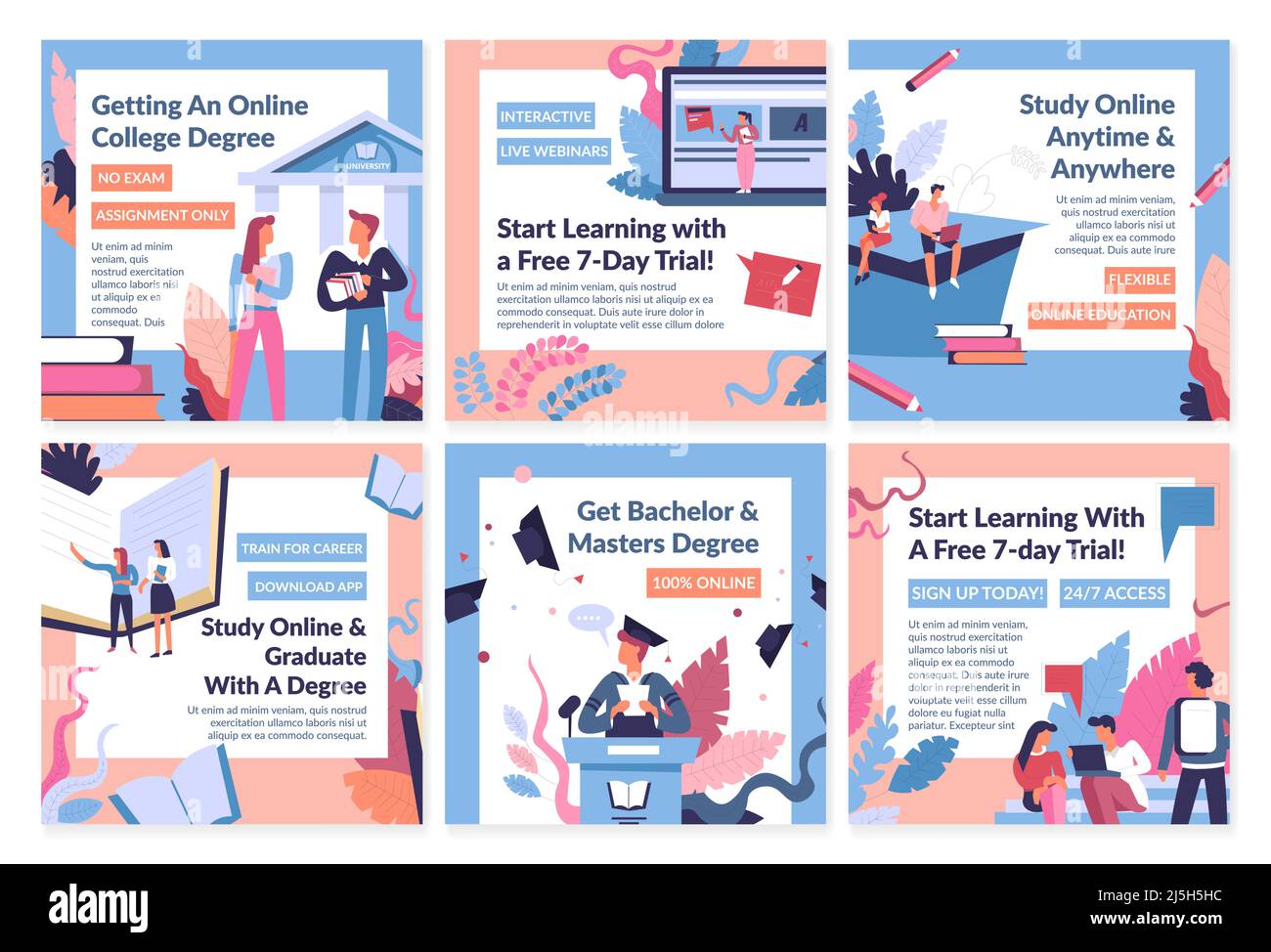 Social media post with promo for online college set Stock Vector Image