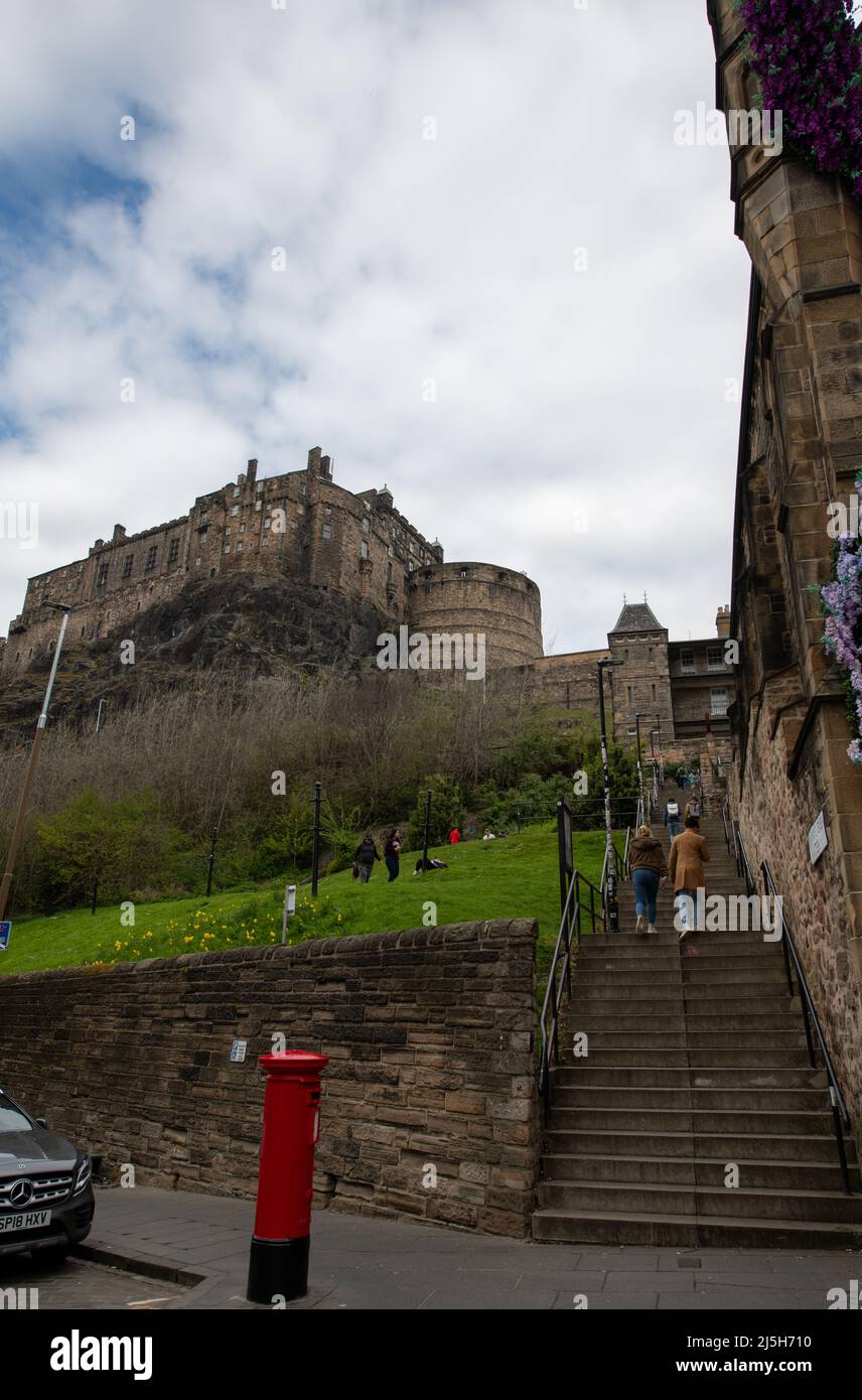 Steps leading up to Edinburgh Castle from Grass Market Stock Photo Alamy