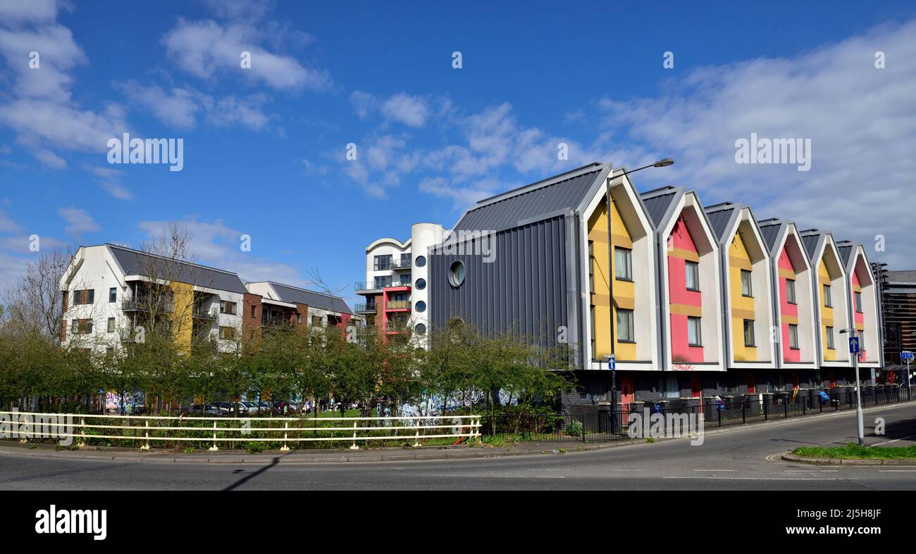 Modern colourful purpose built flats in Easton, Bristol near the city centre, UK Stock Photo