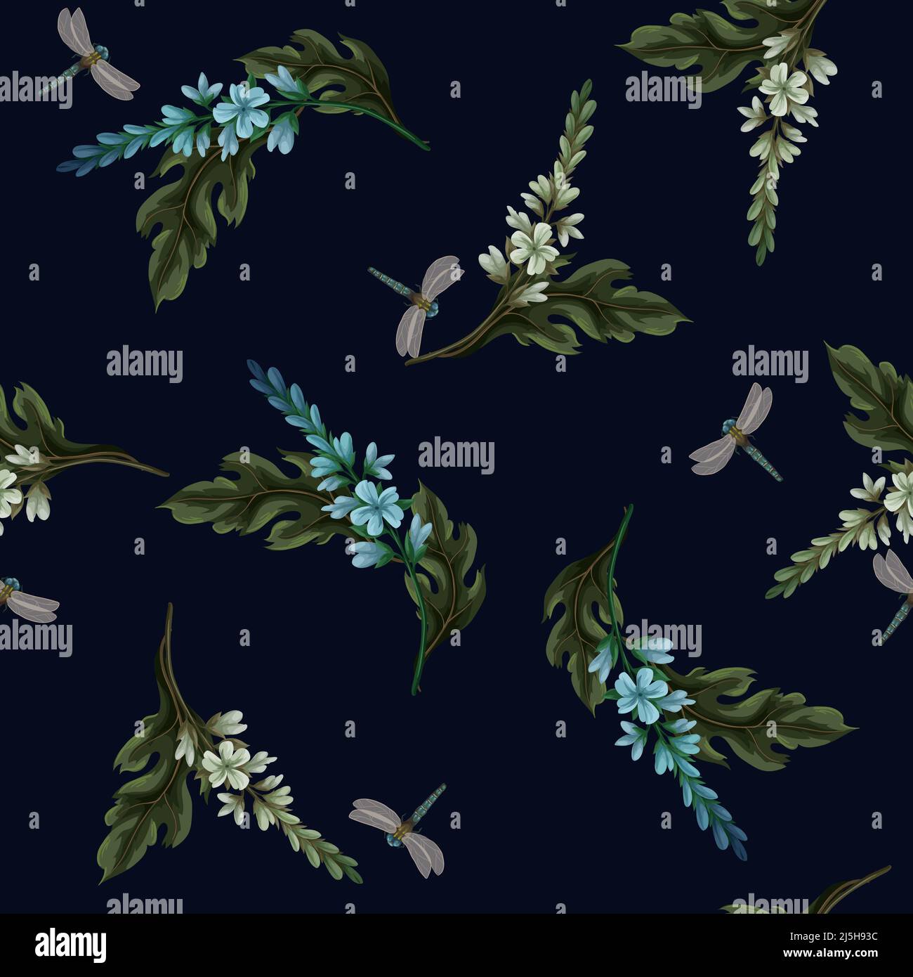 Seamless pattern with wild flowers and bugs. Vector. Stock Vector