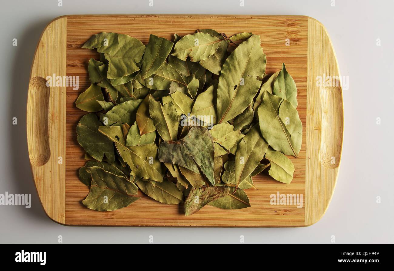 Spice Aromatic dry bay leaf. Aromatic spice for food. Background of dry