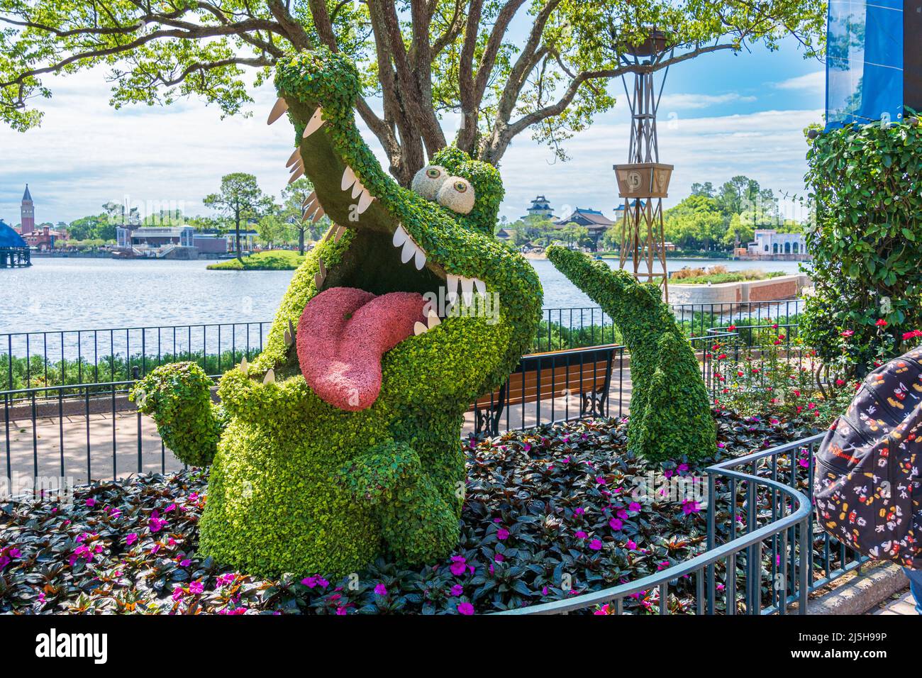 Tick-Tock crocodile topiary at the 2022 EPCOT Flower & Garden Festival - Walt Disney World Resort, Lake Buena Vista, Florida, USA Stock Photo