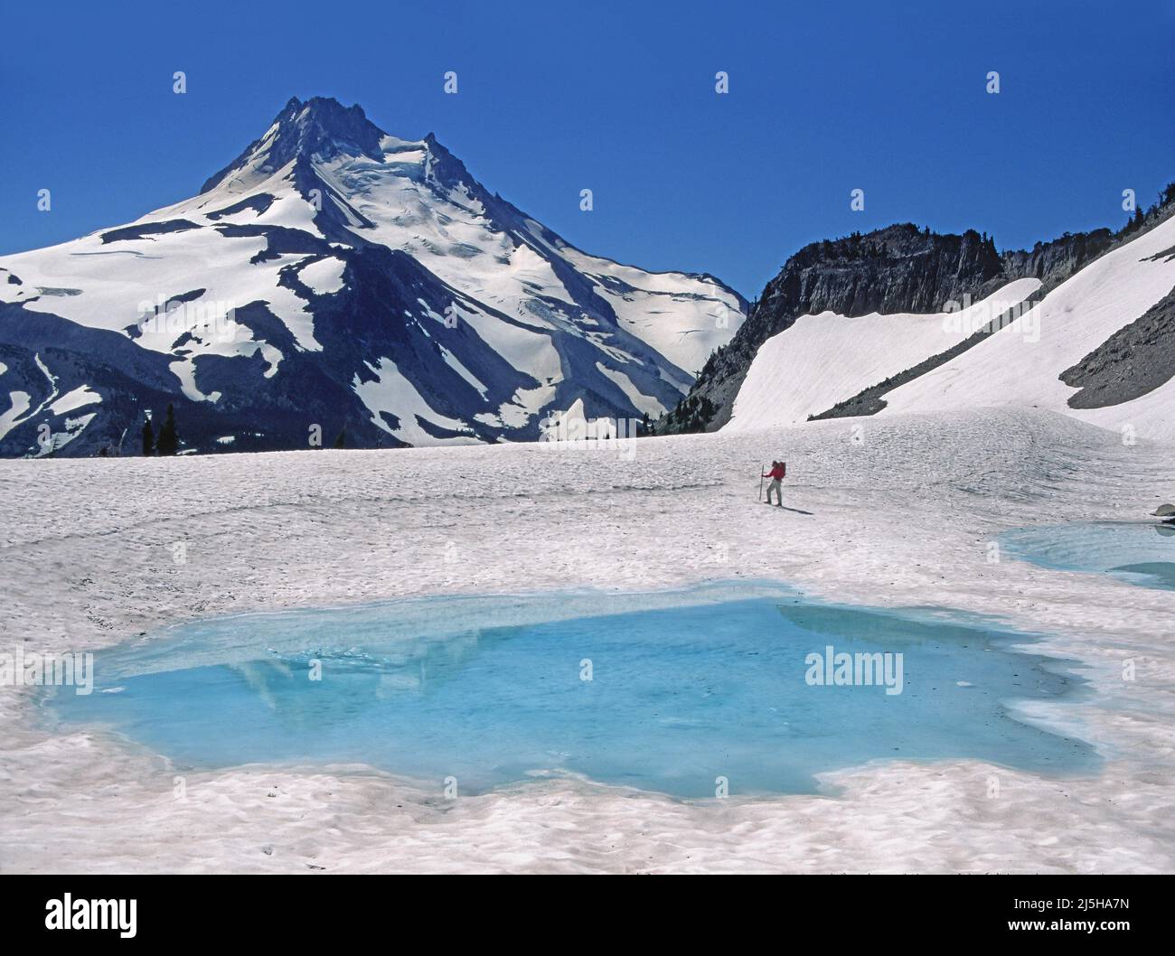 Mount Jefferson and Sprague Lake thawing in August, Cascade Range