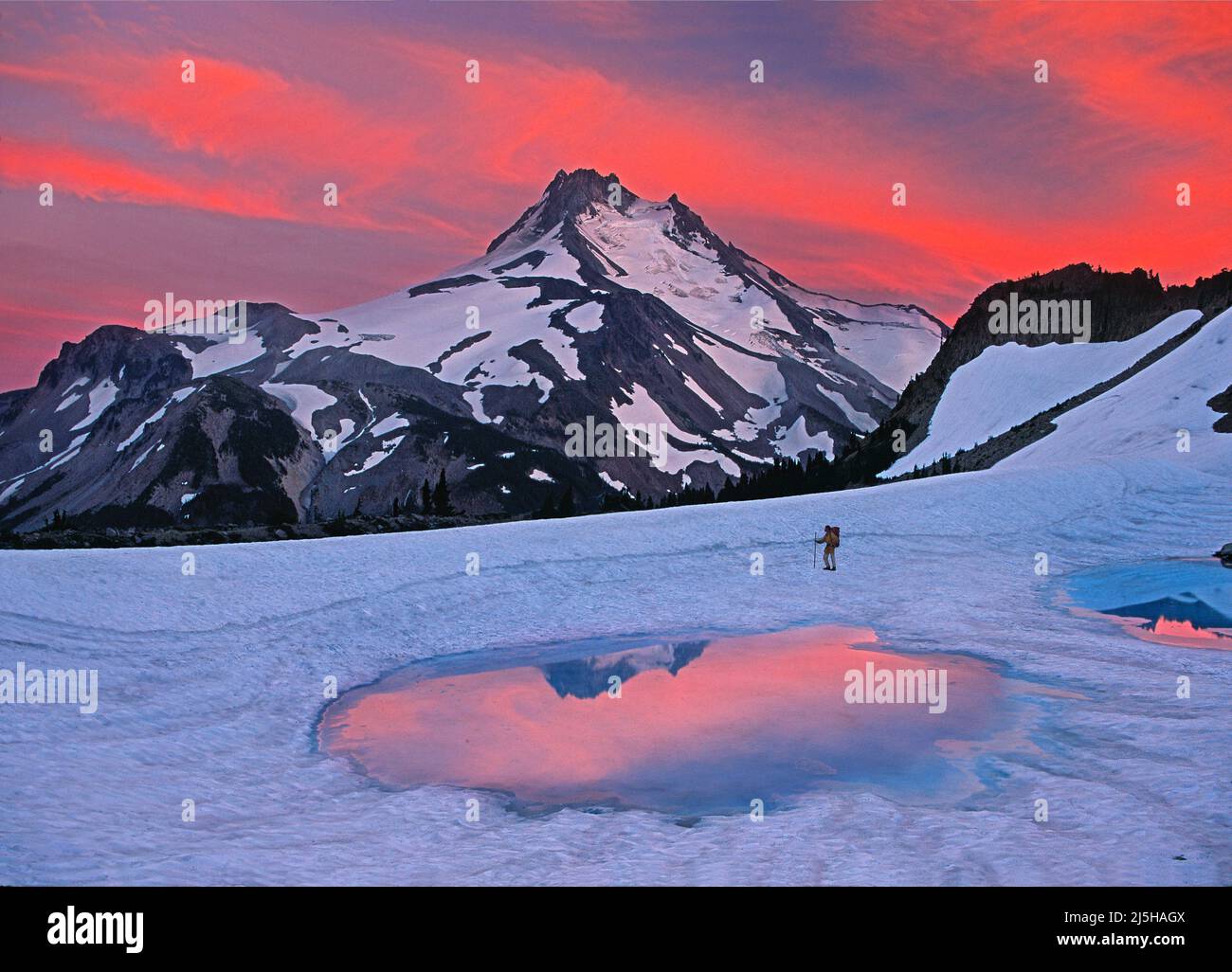 Mount Jefferson and Sprague Lake thawing in August, Cascade Range
