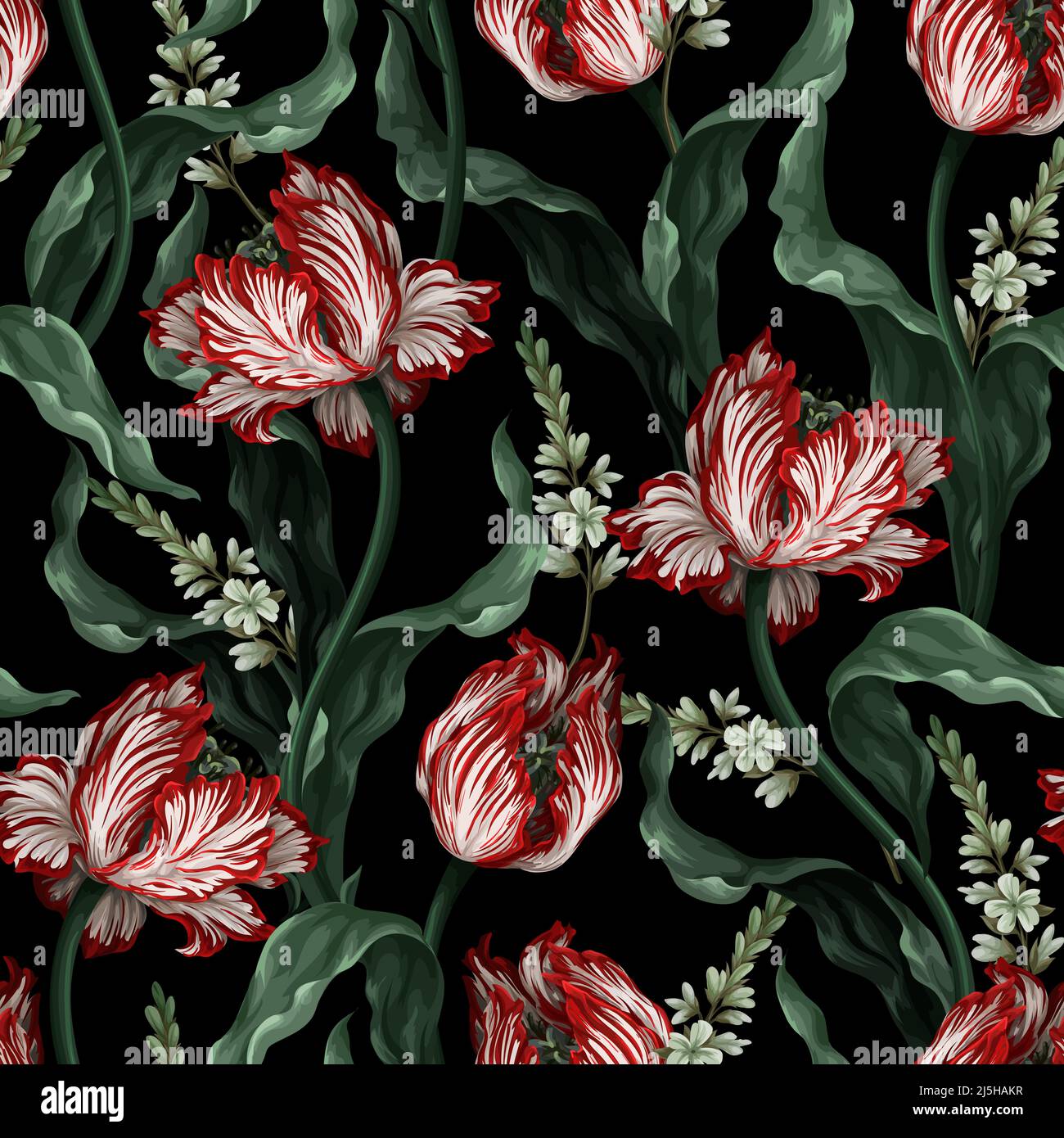 Seamless pattern with vintage tulips. Classic vector wallpaper. Stock Vector